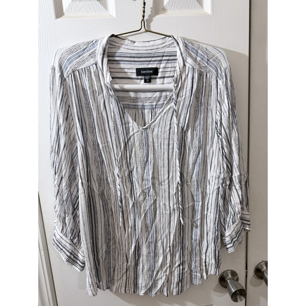 KAREN KANE Plus Size 3X Blue WHITE STRIPED TOP BLOUSE